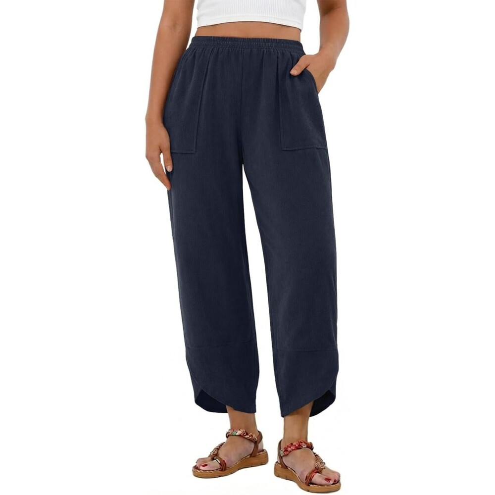 NWT Women's Baggy Wide Leg Palazzo Pants X-LARGE Corduroy Navy Elastic Waist